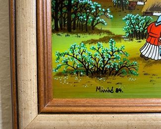 Original Art Country Cottage #2 Minić 85 Reverse Glass Painting Folk Art	Frame: 13.25 x 11.5in	
