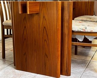 MCM Gustav Gaarde Trekanten Dining Table with 8 Chairs Danish Modern Teak Glass Top	Table: 28 x42 x 84in	HxWxD
