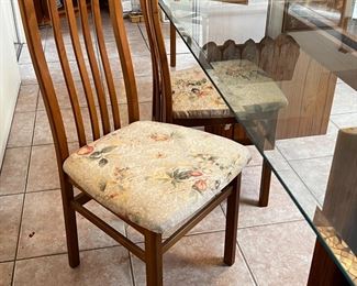 MCM Gustav Gaarde Trekanten Dining Table with 8 Chairs Danish Modern Teak Glass Top	Table: 28 x42 x 84in	HxWxD
