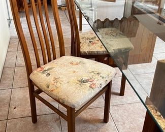 MCM Gustav Gaarde Trekanten Dining Table with 8 Chairs Danish Modern Teak Glass Top	Table: 28 x42 x 84in	HxWxD
