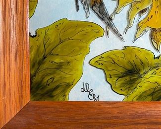 Original Art Sunflowers Reverse Glass Painting Folk Art	Frame: 13 x 16in	
