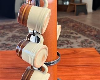 Jücke Möller Stoneware Cups & Decanter on Wroght Iron Stand 		
