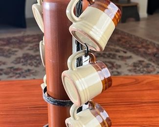 Jücke Möller Stoneware Cups & Decanter on Wroght Iron Stand 		
