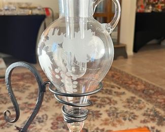 Austrian Chilled Wine Decanter on Wrought Iron Stand		
