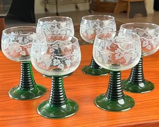 6pc Luminarc Green Beehive Stem French Rhine Wine Glass Set&nbsp; Six pieces	
