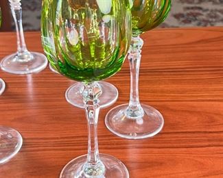 8pc WMF Cristal Cabinet Hock Wine Glasses Green & Amber 8.25" Germany Crystal	Eight pieces	
