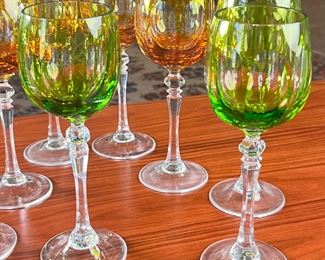 8pc WMF Cristal Cabinet Hock Wine Glasses Green & Amber 8.25" Germany Crystal	Eight pieces	
