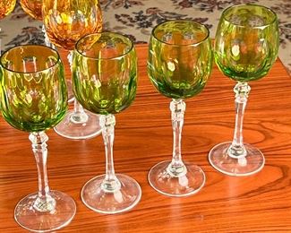 8pc WMF Cristal Cabinet Hock Wine Glasses Green & Amber 8.25" Germany Crystal	Eight pieces	
