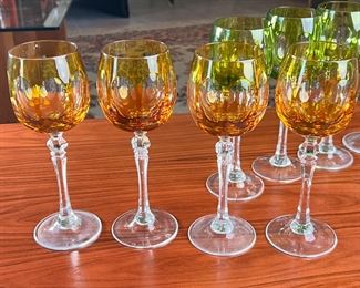 8pc WMF Cristal Cabinet Hock Wine Glasses Green & Amber 8.25" Germany Crystal	Eight pieces	
