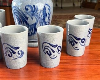 8pc Marzi & Remy MR Weinkrug Liquor Jug & Cups Germany Stoneware 	8pc	
