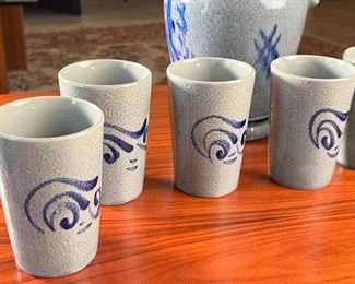 8pc Marzi & Remy MR Weinkrug Liquor Jug & Cups Germany Stoneware 	8pc	
