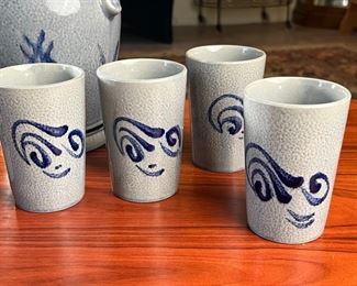 8pc Marzi & Remy MR Weinkrug Liquor Jug & Cups Germany Stoneware 	8pc	
