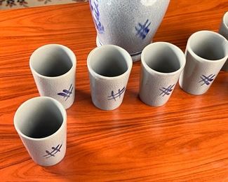 8pc Marzi & Remy MR Weinkrug Liquor Jug & Cups Germany Stoneware 	8pc	
