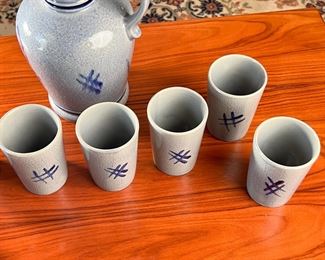 8pc Marzi & Remy MR Weinkrug Liquor Jug & Cups Germany Stoneware 	8pc	
