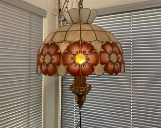 Vintage Capiz Shell Daisy Hanging Swag Lamp Light 	18 x 16in diameter	
