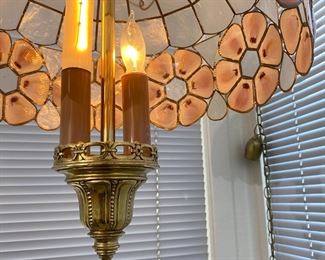 Vintage Capiz Shell Daisy Hanging Swag Lamp Light 	18 x 16in diameter	
