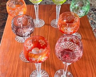 7pc AJKA Marsala Colored Wine Hocks Cut to Clear Glasses	8.5 x 2.75in diameter.	

