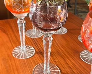 7pc AJKA Marsala Colored Wine Hocks Cut to Clear Glasses	8.5 x 2.75in diameter.	
