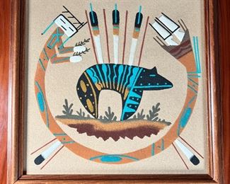 Navajo Sandpainting Bear Native American Sand Painting 	Frame: 14 by 13.5in	
