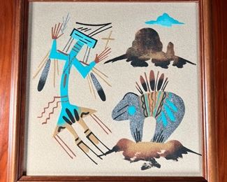 Navajo Sand Painting Bear kokopelli Native American	Frame: 14 x 13in	
