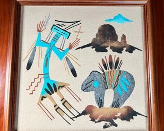 Navajo Sand Painting Bear kokopelli Native American	Frame: 14 x 13in	
