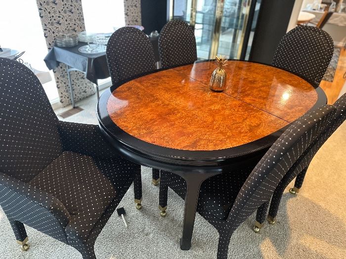 Fabulous Sherrill Contemporary Lacquer Dining Table with Leaves and 8 Chairs 