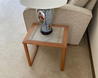 MCM teak & tile side tables-Japn style lamp