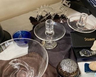 Steuban swirl bowl & candlesticks