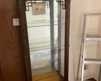 Oak Chinese style vitrine cabinet-lighted