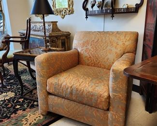 Fortuny silk upholstered armchairs