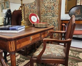 Antique French writing desk and tapestry screen