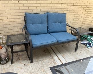 Patio loveseat and 2 side tables