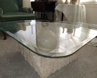 Beautiful stone and glass modern coffee table