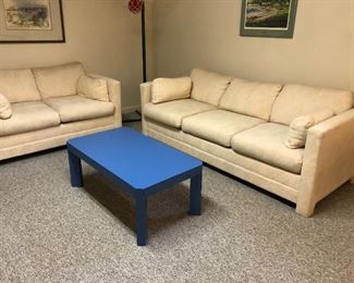 Sofa, Love Seat, Bright Blue Laminate Coffee Table