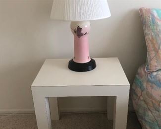 Laminate Side Table, Pair of Lamps