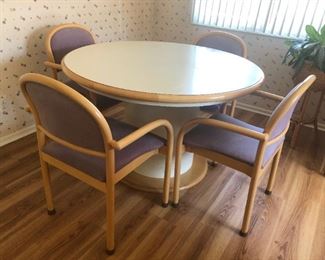Post Modern Pedestal Dining Table w/ 1 Leave & 4 Chairs