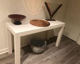 Laminate Table, Art Glass, Bowl, Copper Tray