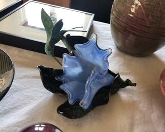 Bronze & Art Glass - Hummingbird / Flower