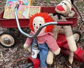 Red wagon, tricycle, Raggedy, vintage puzzles