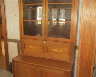 1800's secretary desk, drop down desk, bookcase, cubby holes, inlaid detail wood, excellent items, antique furniture