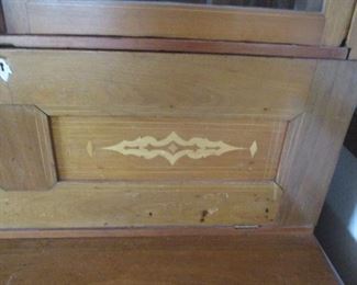 1800's secretary desk, drop down desk, bookcase, cubby holes, inlaid detail wood, excellent items, antique furniture