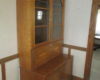 1800's secretary desk, drop down desk, bookcase, cubby holes, inlaid detail wood, excellent items, antique furniture