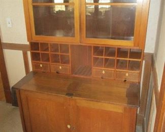 1800's secretary desk, drop down desk, bookcase, cubby holes, inlaid detail wood, excellent items, antique furniture