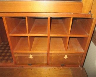 1800's secretary desk, drop down desk, bookcase, cubby holes, inlaid detail wood, excellent items, antique furniture
