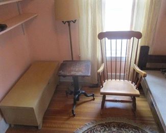 cedar chest, typewriter stand and rocking chair