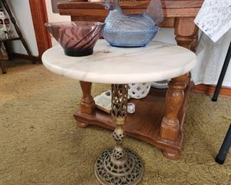 Metal and Marble Top Side Table