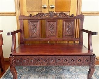 Solid wood carved bench