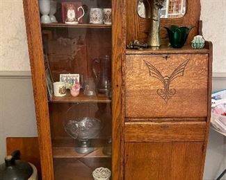 Antique Oak Display Cabinet / Desk
