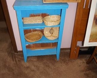 small bookcase, baskets