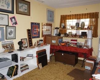 bookcases, art, pottery, records